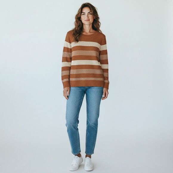 NWT Market & Spruce Sweater Women's XL Rust White Striped Tawnee Waffle Stitch - Picture 16 of 16
